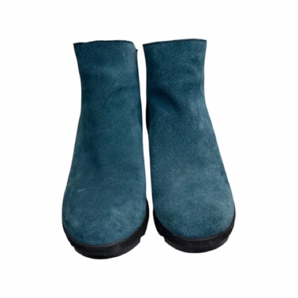 Sorel Joan of Arctic Wedge Booties Dark Seas Blue Suede Size 7 Gorpcore Urban